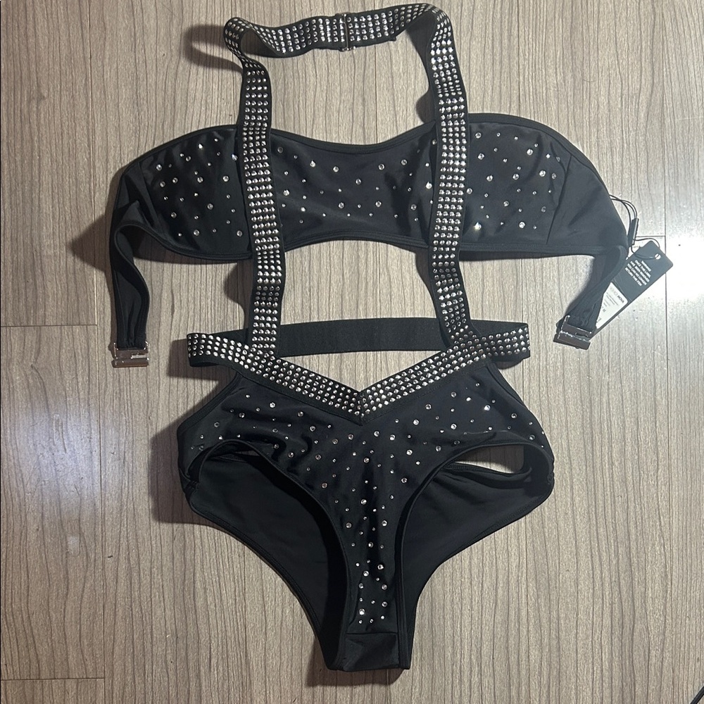 NWT One Piece Swimsuit with Rhinestone Accents, M